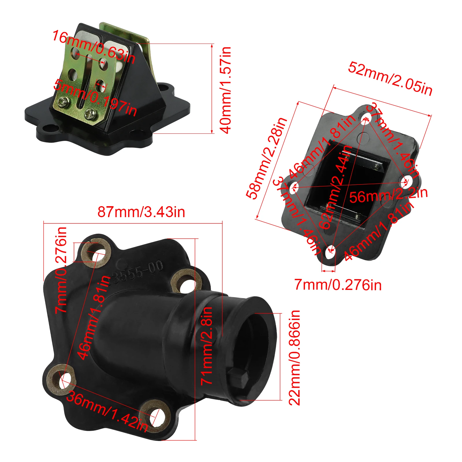 Intake Manifold & Reed Valve For Polaris Predator Scrambler 50cc Jog 50 Minarelli Yamaha 2-Stroke Scooter Moped