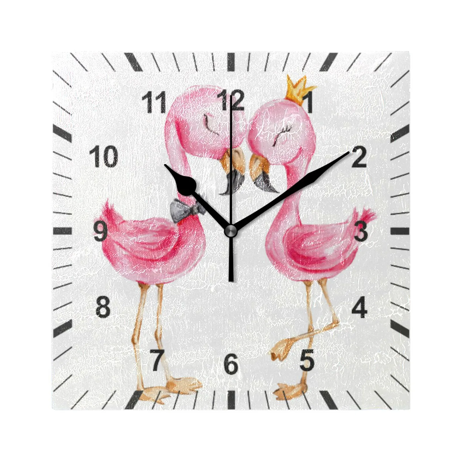 

Flamingo Couple Square Silent Wall Clock Modern Design Home Decor Hanging Wall Watch Bedroom Quiet Battery Operated Desk Clock