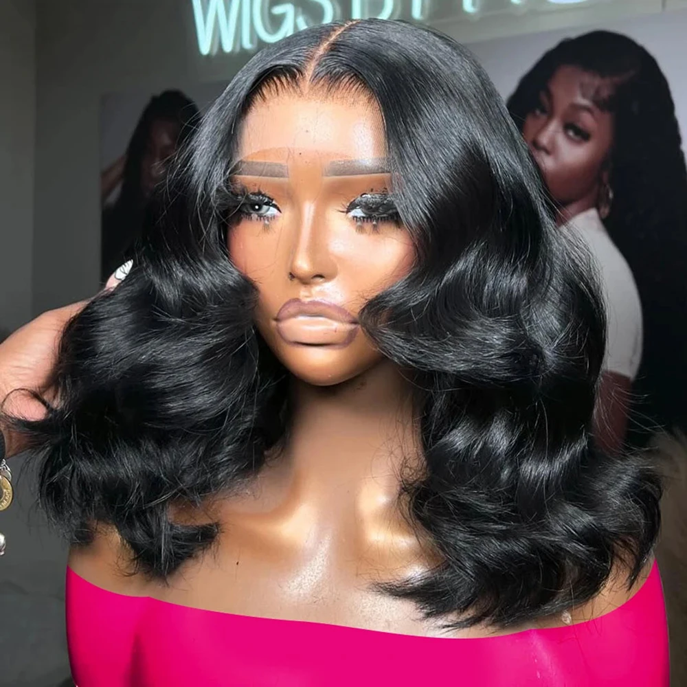 Ketebalan 180% 13x4 Wig rambut manusia model Bob pendek renda rambut manusia depan Wig penutupan Frontal renda transparan Remy Brasil untuk wanita