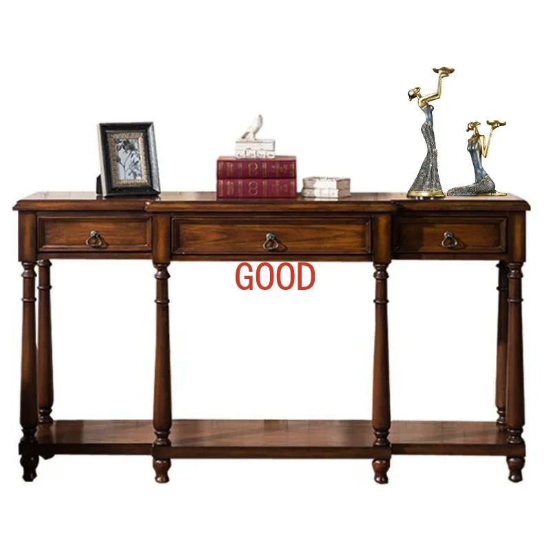 Console Desk American Entrance Cabinet Walnut Corridor Table Three Bucket Table