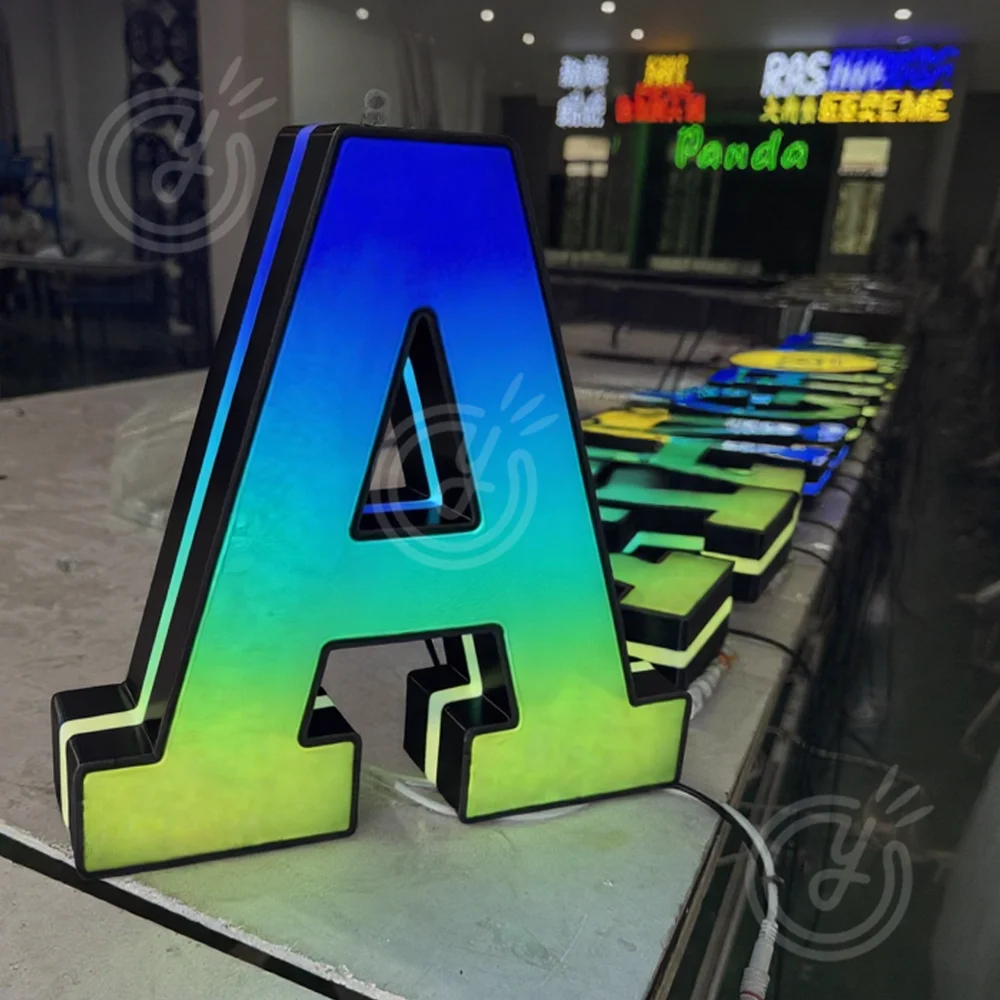 Letrero LED de Metal RGB personalizado, logotipo de pared, letra luminosa, letrero de luz para tienda de empresa al aire libre, decoración de señalización acrílica 3D de negocios