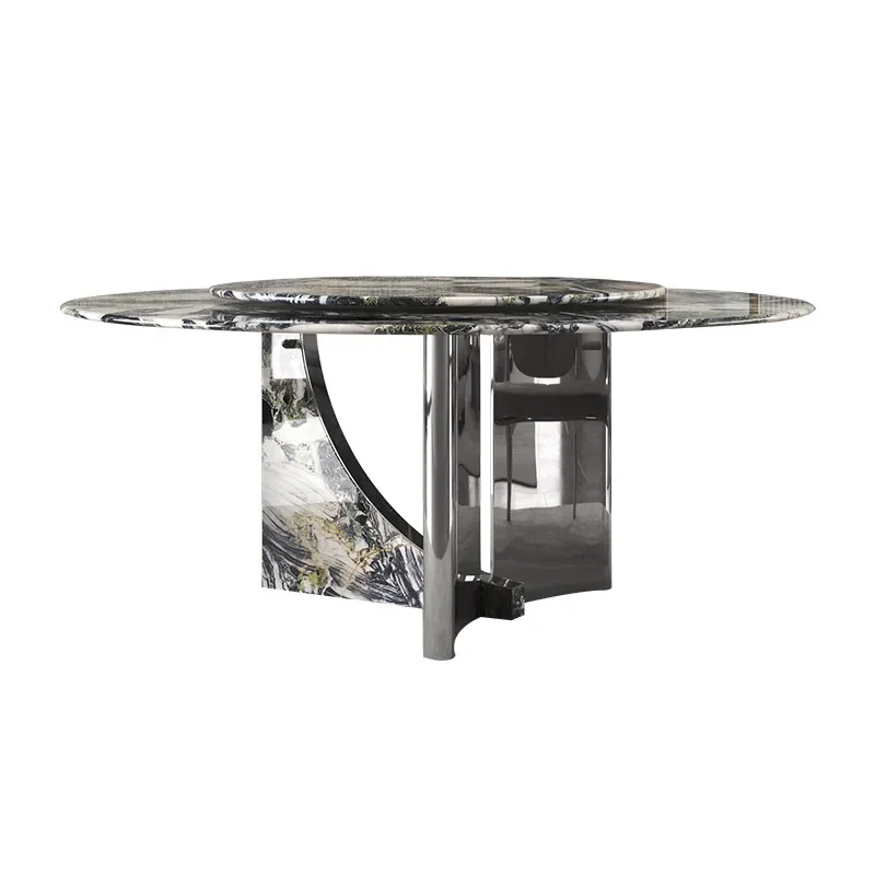 

Italian minimalist light luxury high-end round luxury stone dining table with turntable household rock slab