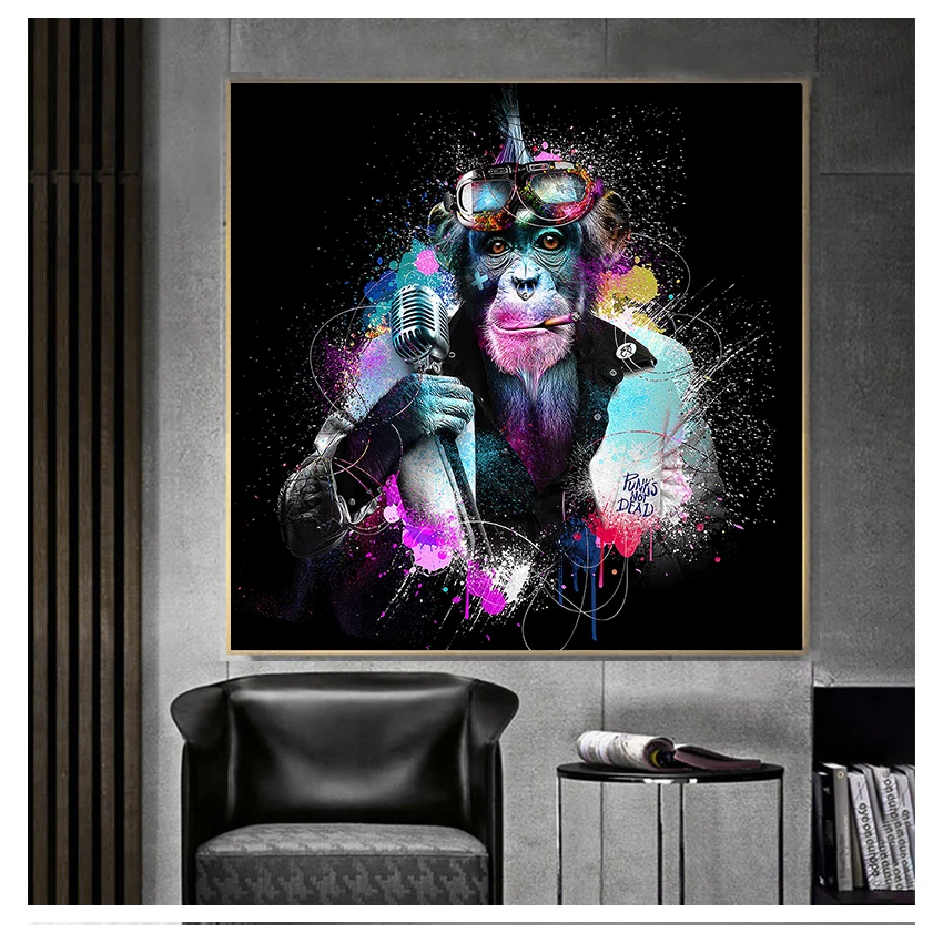 Monkey Canvas Painting Posters and Prints Cuadros Banksy Pop Wall Art Picture for Living Room Graffiti Street Art Abstract Cute