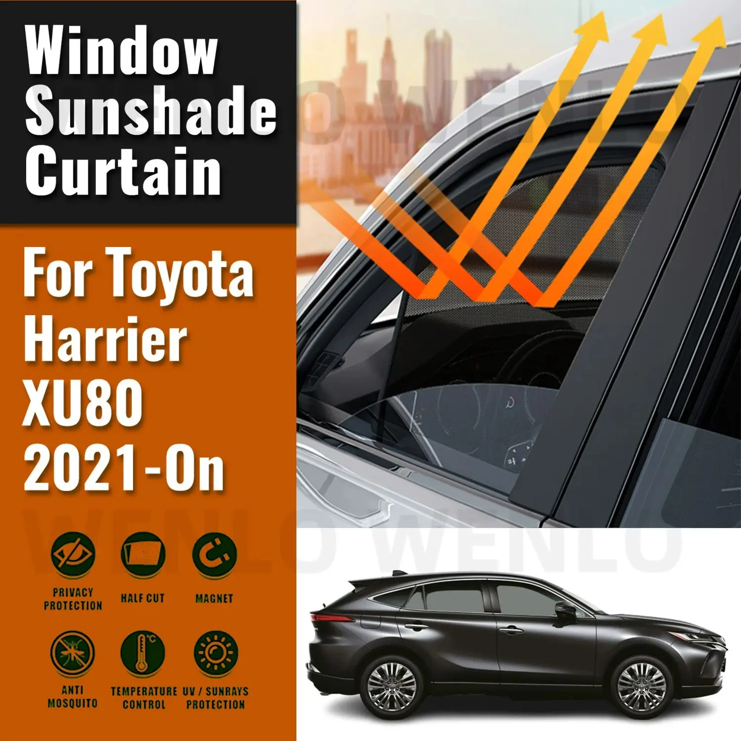 For Toyota Harrier Venza XU80 2024 2023 2022 2021 Magnetic Car Sunshade Front Windshield Curtain Rear Side Window Sun Shade