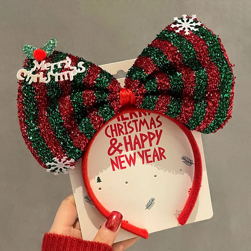 Merry Christmas Hair Hoops for Children Girl Red Bow Hairbands Xmas Dress Up Headwear New Year Photo Props Kids Hair Accessories
