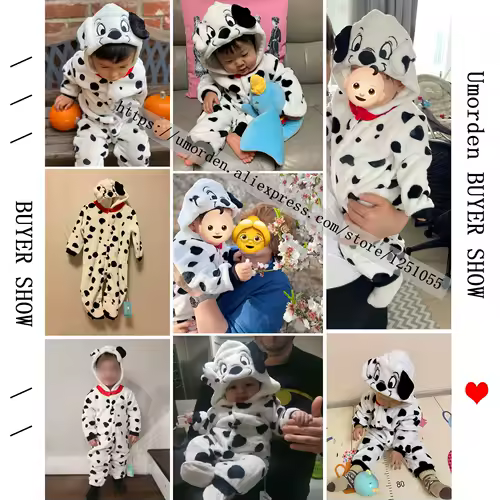 Umorden Baby Dalmatians Spotty Dog Costume Kigurumi Cartoon Animal Rompers Infant Toddler Jumpsuit Flannel Halloween Fancy Dress - Image 6