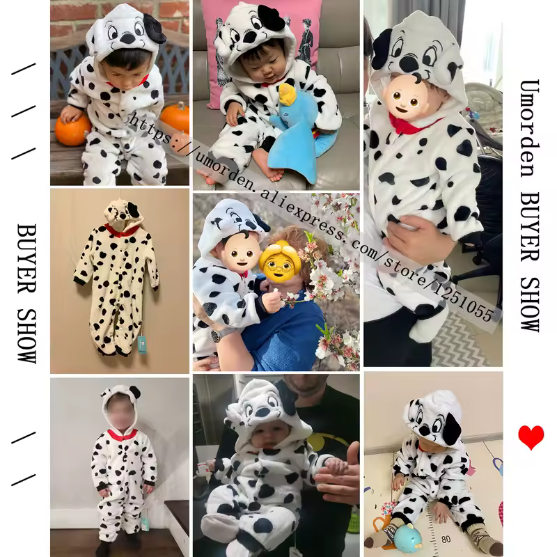 Umorden Baby Dalmatians Spotty Dog Costume Kigurumi Cartoon Animal Rompers Infant Toddler Jumpsuit Flannel Halloween Fancy Dress - Image 6