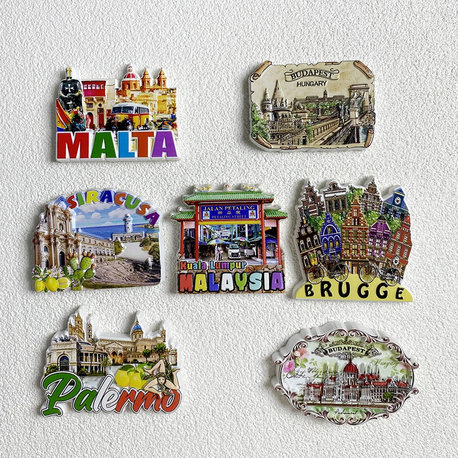 Malta, Budapest, Siracusa, Malaya, Brugge, Palermo, various countries' travel souvenirs, home 3D refrigerator stickers