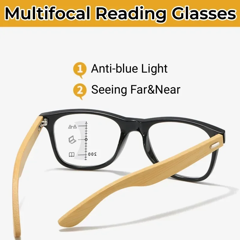 Wooden Templets Multifocal Reading Glasses Unisex Women Progressive Near Far Eyeglasses Men Classic Vintage Far-sighted Glasses