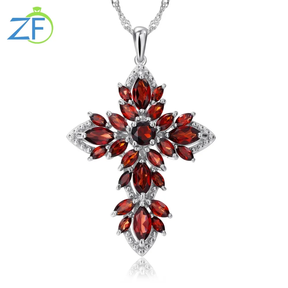 

GZ ZONGFA Natural Garnet Cross Pendant Necklace 925 Sterling Silver Rhodium Plated for Women Fashion Jewelry Accessories