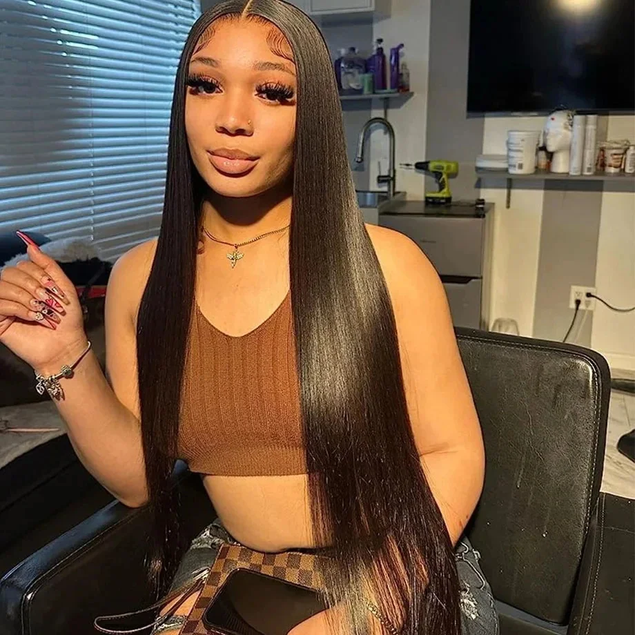 Nadine 34 Inch 13x4 Straight Lace Front Human Hair Wigs For Women 13x6 Bone Straight Lace Frontal Wigs For Women Pre Plucked