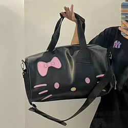 Sanrio Hello Kitty Cartoon süße Frau Reisetasche Mädchen einzelne Schulter schwarz Leder Hello Kitty Fitness Tote Umhängetasche Reisetasche