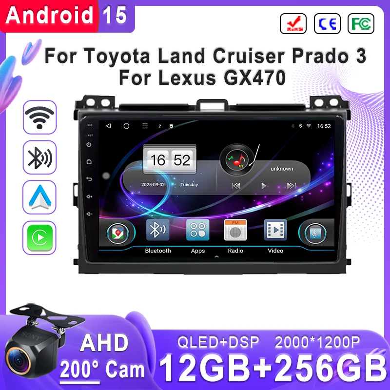 

Автомобильный экран Android 15 для Toyota Land Cruiser Prado 120 3 III для Lexus GX470 GX 470 J120 2002-2009, автомобильная стереосистема с GPS-навигацией