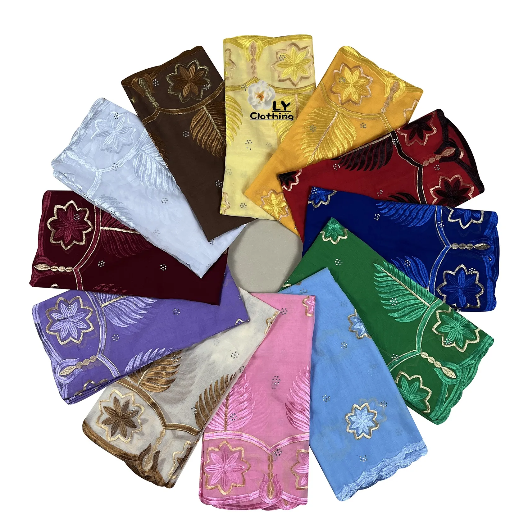 African Embroidered Scarf For Women 2024 New High Quality Pure Cotton Diamonds Shawl Hijab Musilim Summer Large Scarf 12 Colour