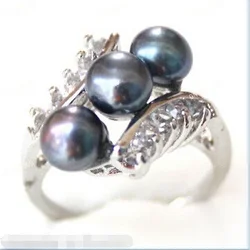 Natural Black Freshwater Pearl Ring Size 6-9