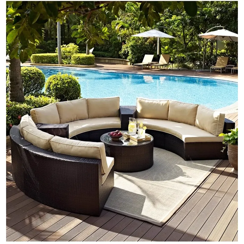 

Outdoor sofa combination garden terrace leisure rattan circular courtyard outdoor open-air rattan chair sun room rattan sofa
