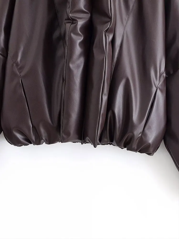 سترة نسائية أنيقة من NLZGMSJ بسحاب أمامي بني من البولي يوريثان ورقبة طية صدر السترة وأكمام طويلة سترة قطنية أنيقة للسيدات #5