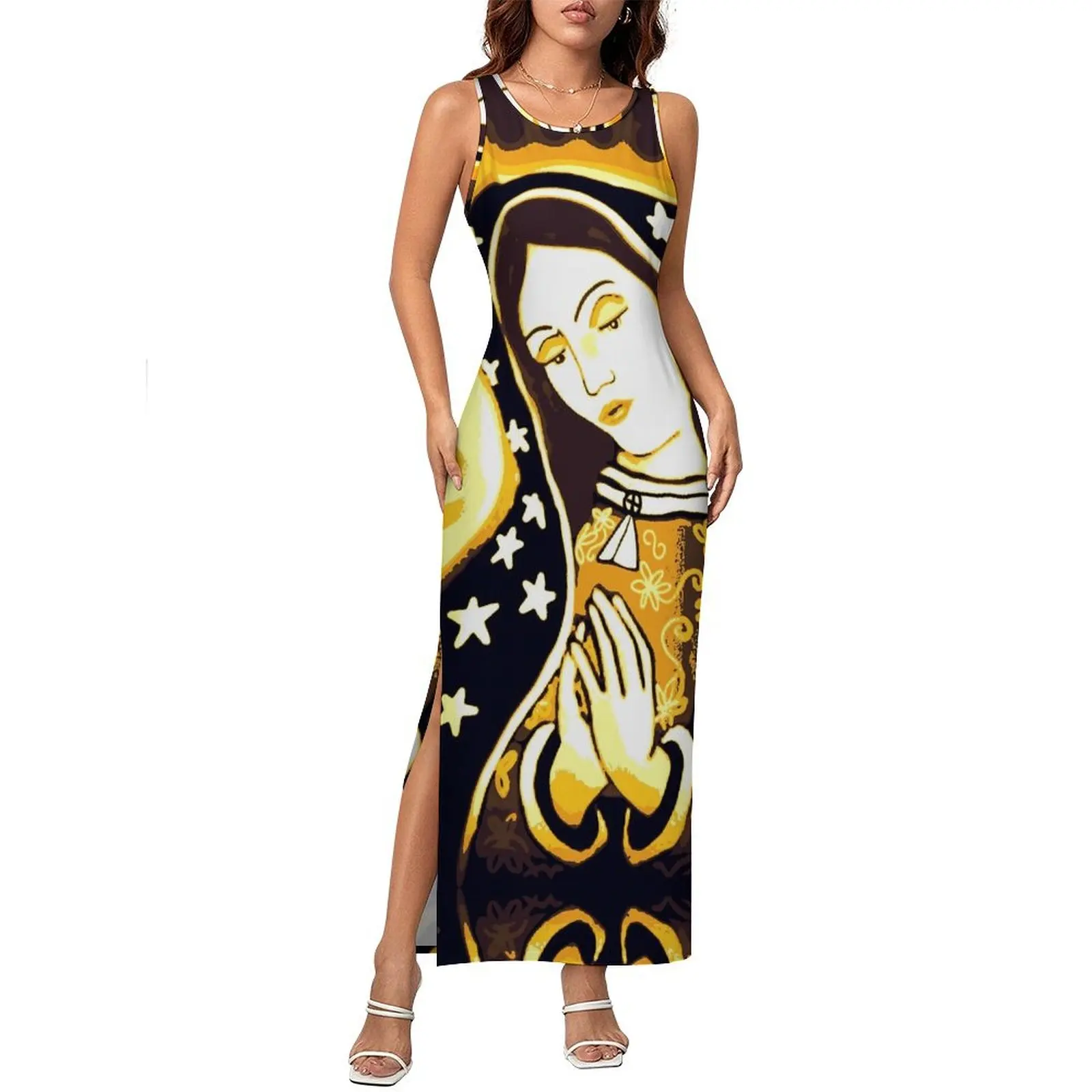 女性ボディコンドレスクラブパーティーメキシコ聖母マリアマキシドレス春グアダルーペの聖母ノースリーブストリートファッションドレス