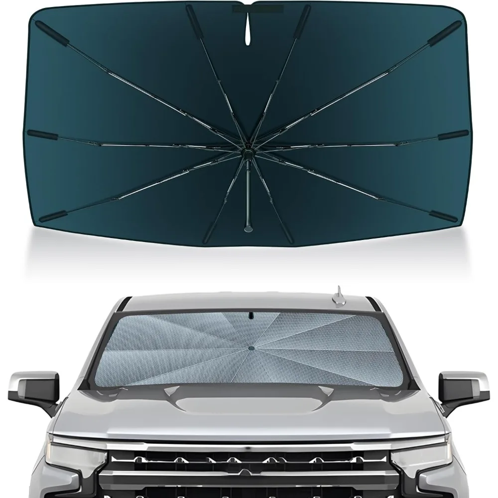 

windshield sun shade umbrella for 2019-2026 chevrolet silverado/gmc sierra accessories,upgraded ice crystal material,easy setup