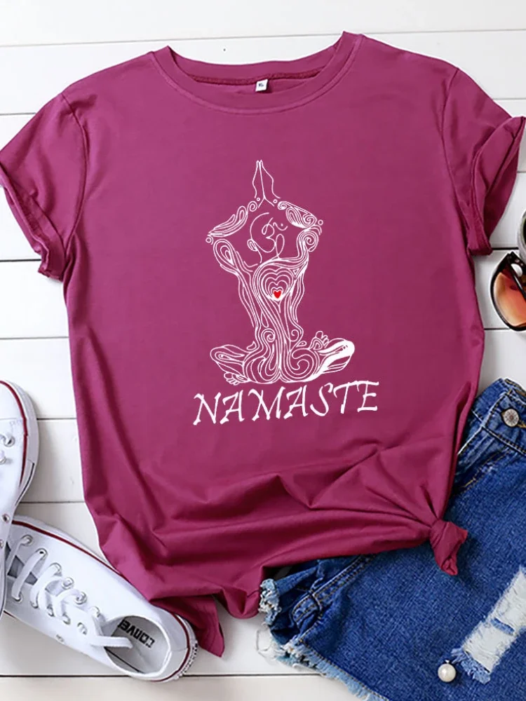 

NAMASTE Yoga Women Print T Shirt Women Short Sleeve O Neck Loose Tshirt Summer Women Tee Shirt Tops Camisetas Mujer