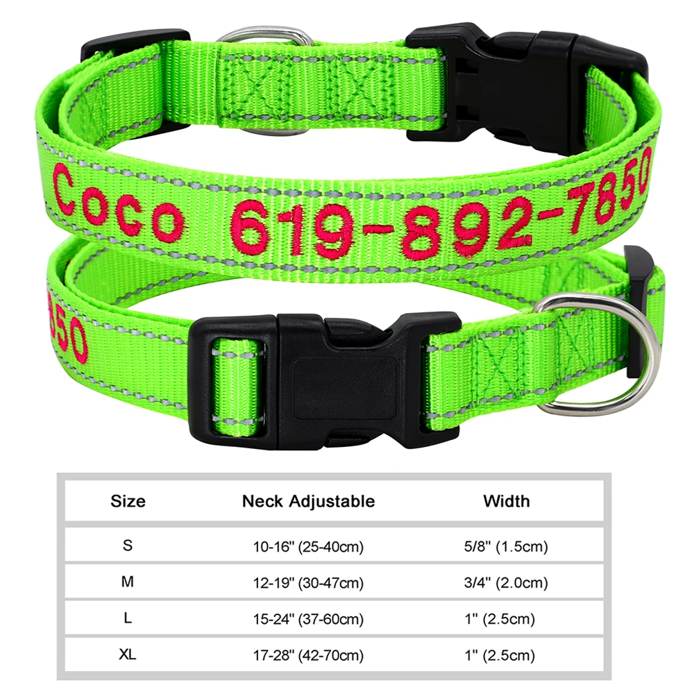 Gepersonaliseerde geborduurde halsband Reflecterend nylon Aangepaste ID-naam Accessoires Gewatteerde halsbanden voor huisdieren voor kleine, middelgrote en grote honden