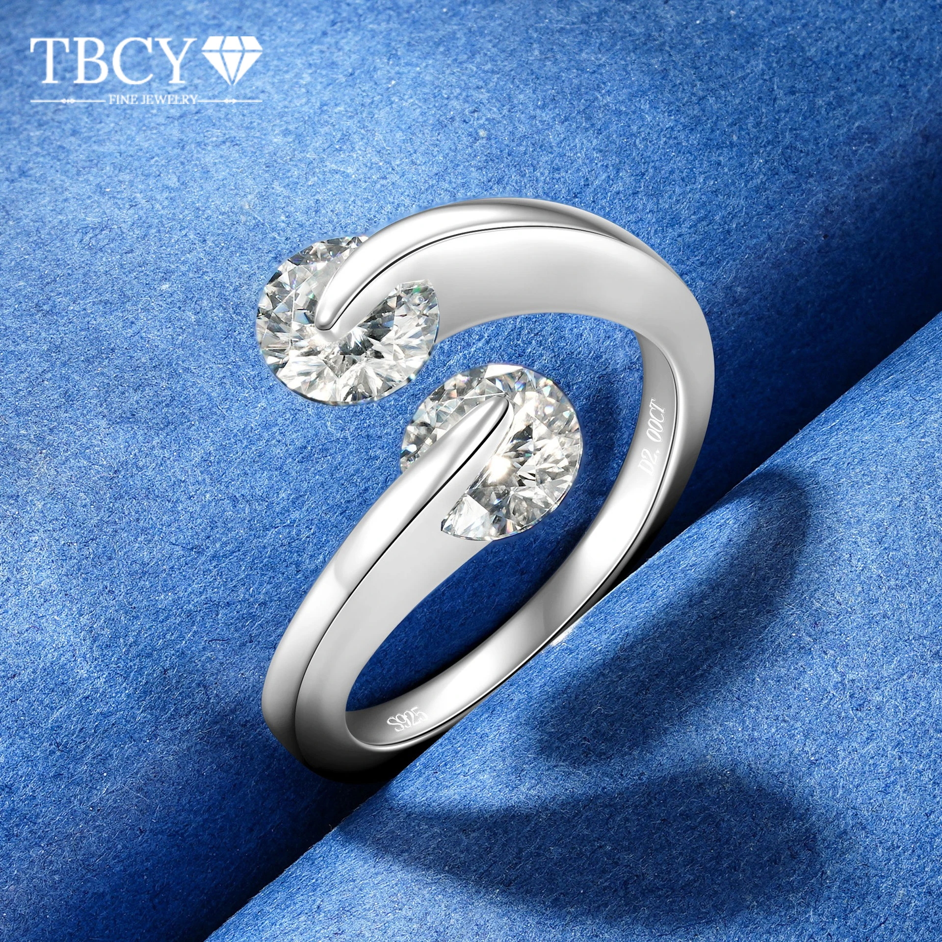 

TBCYD 6,5 мм D цветное круглое кольцо с бриллиантом из муассанита, открытый дизайн для женщин, регулируемое кольцо из стерлингового серебра 925 пробы, ювелирное изделие, подарок