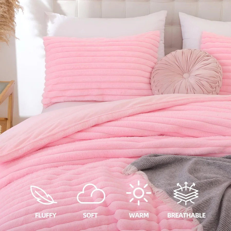 

Комплект постельного белья Fluffy Queen из 3 предметов: розовое флисовое пушистое одеяло, роскошный мягкий теплый комплект для кровати размера Queen, всесезонный.