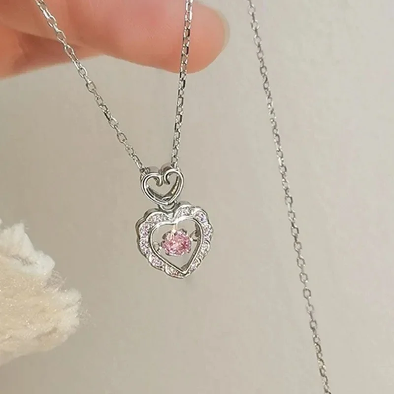 Korean Fashion Sweet Heart Shaped Necklace For Women Crystal Zircon Pendant Clavicle Chain Elegant Romantic Party Gift Jewelry