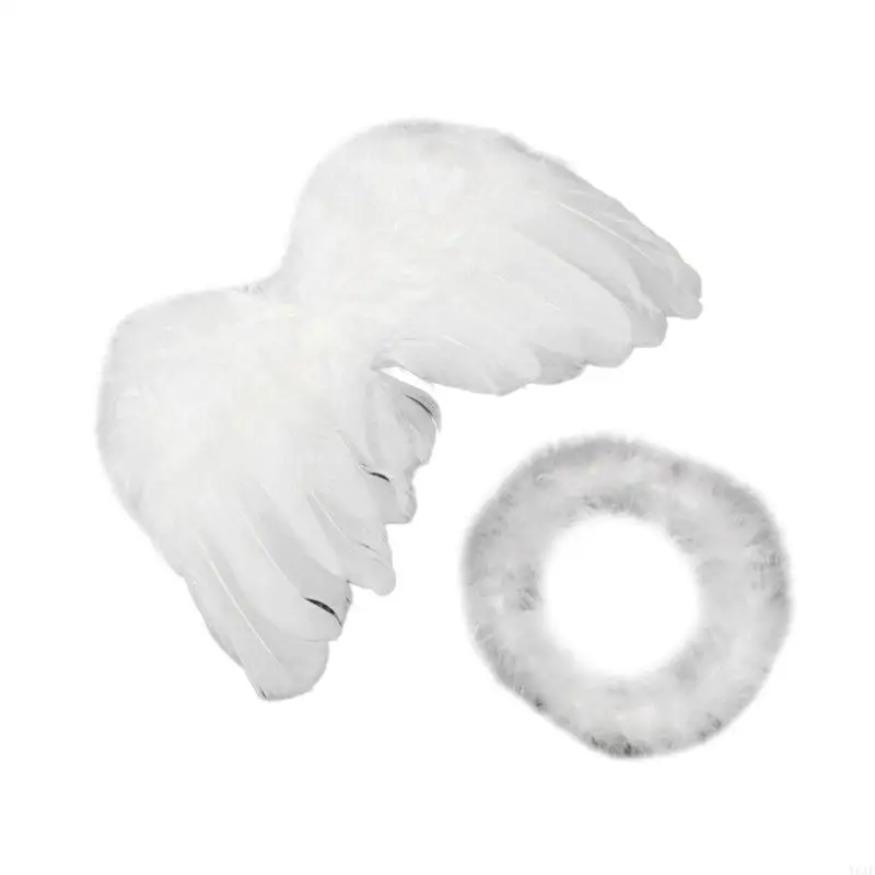 Y8AF Baby Photography Props Angel Costume Wing Angel Headband Newborn Shower Gift