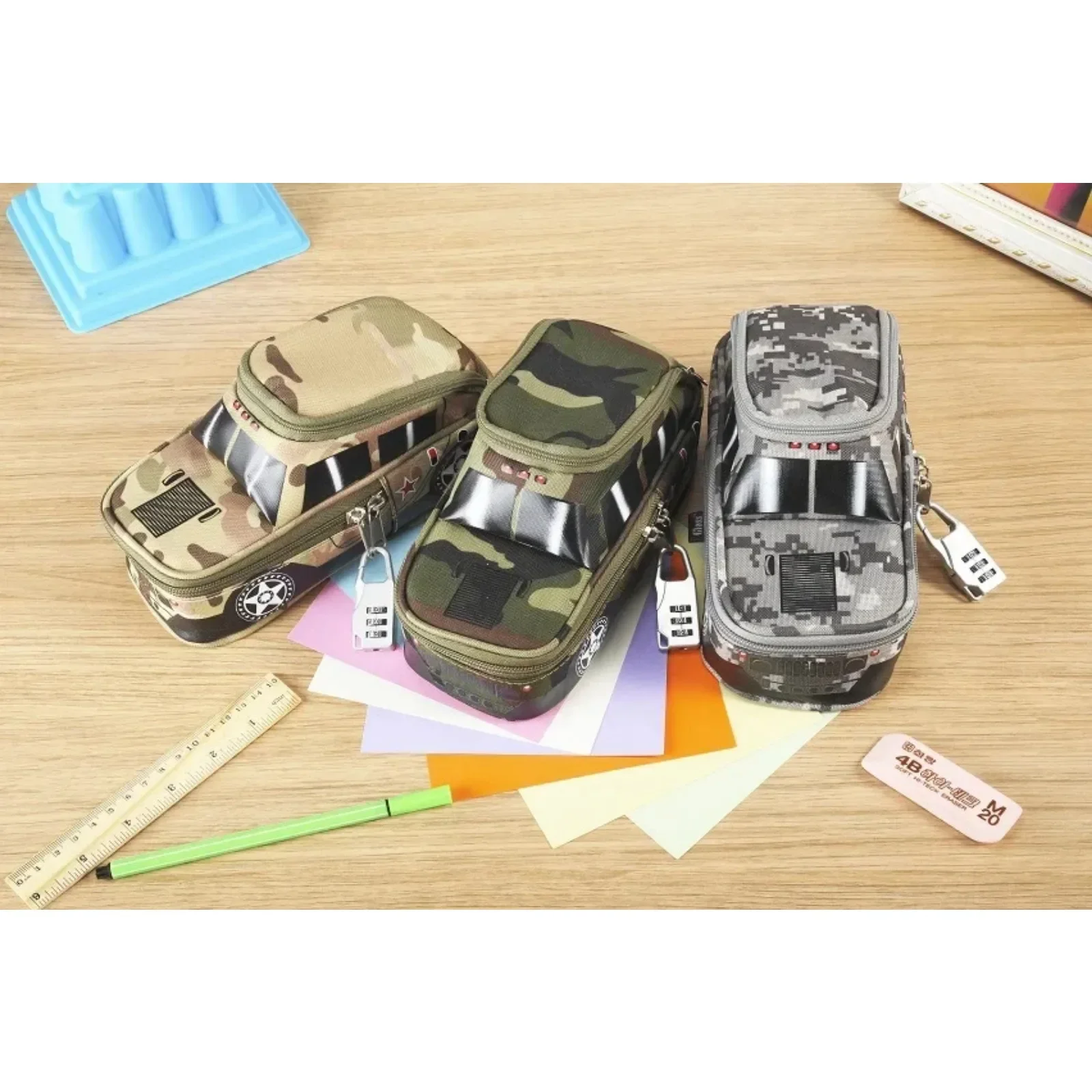 Imagem -06 - Camuflagem Veículo Off-road Lápis Case Bolsa Bolsa para Meninos Crianças Duplo Zíper Escola Caixa de Lápis Cases de Papelaria