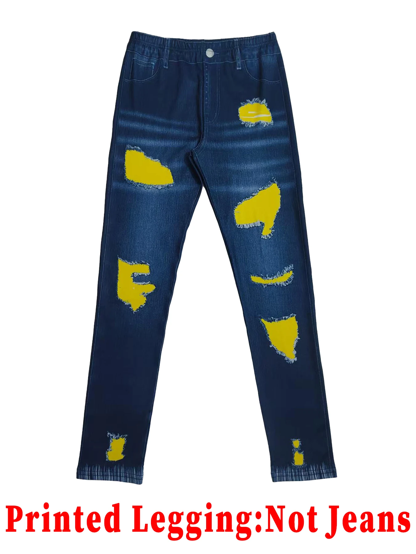 Damen Ripped Faux Denim Leggings, Hohe Taille, Stretch, Skinny, Nicht aus Denim, Fake Jeans, Lässige Vielseitige Sport-Slim-Hose – Detail 4