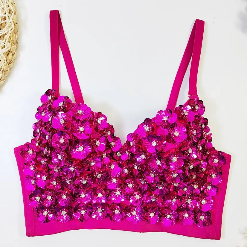 

French underwear bustier bra for women Gathered push up beaded bra camisole sexy Nightclub Party female Tank tops Y4413