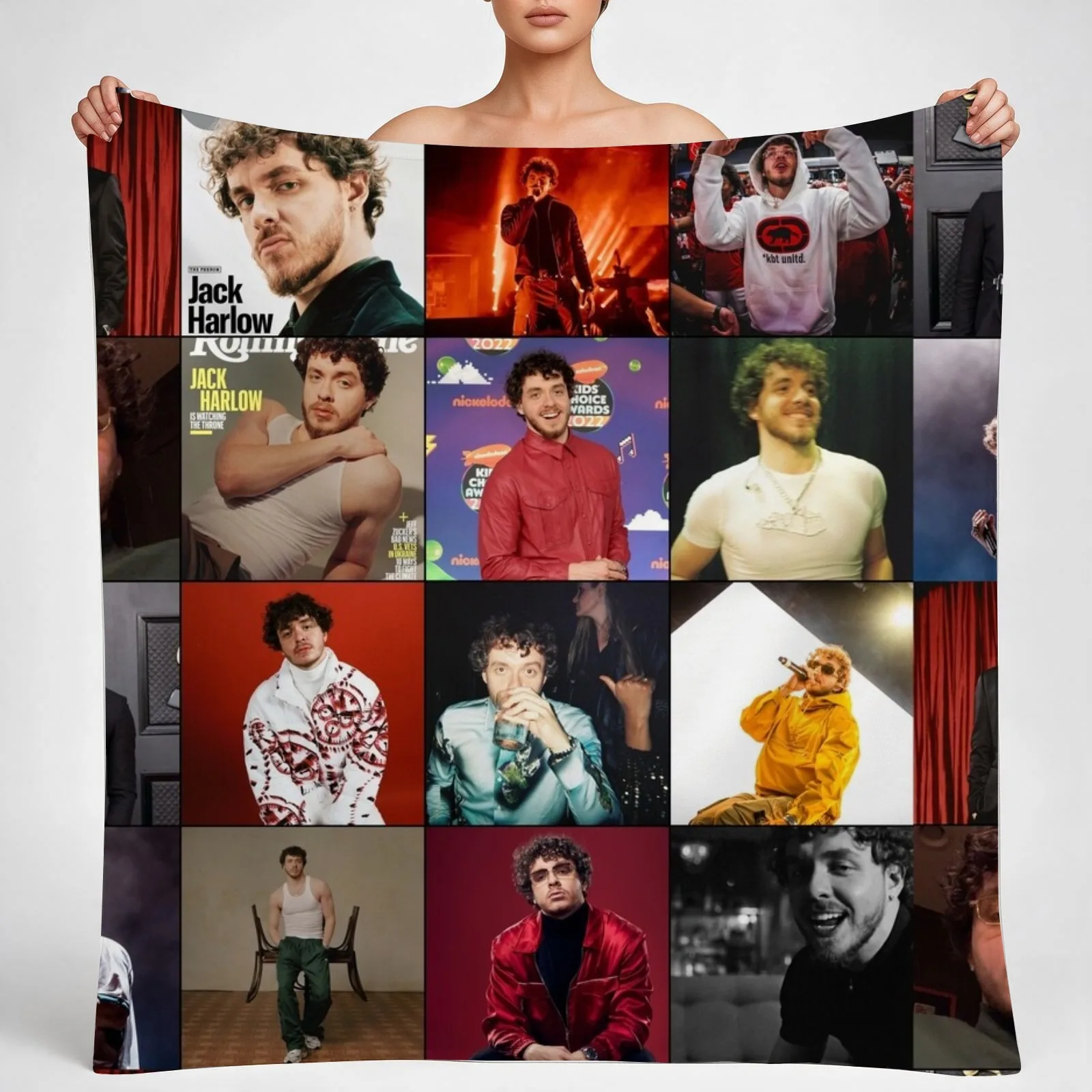 Jack Harlow Photo Collage Throw Blanket couch cozy soft plush fuzzy picnic outdoor blanket