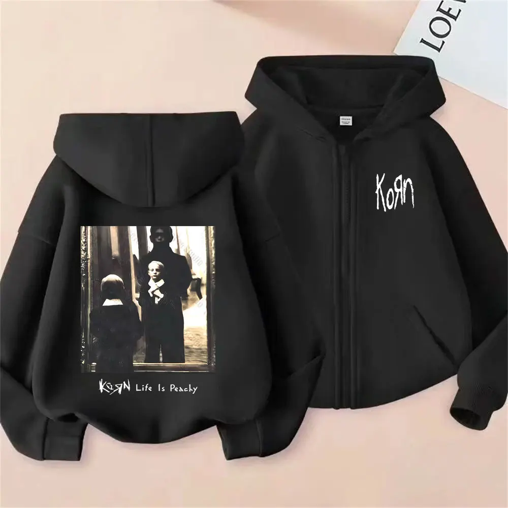

Korn Life Is Peachy Zipper Hoodie Metal Gothic Rock Band Zip Up Jacket Men Women Casual Oversized Zip Up Sweatshirt Streetwear