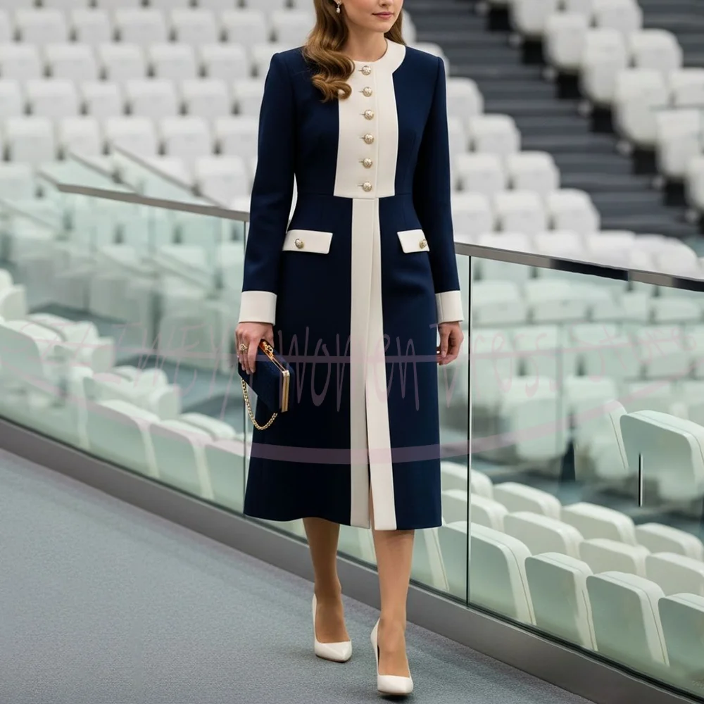 Customized Elegant Women's O Neck Evening Dress With Buttons Long Sleeves New Style Party Gown for 2025 Vestidos De Festa