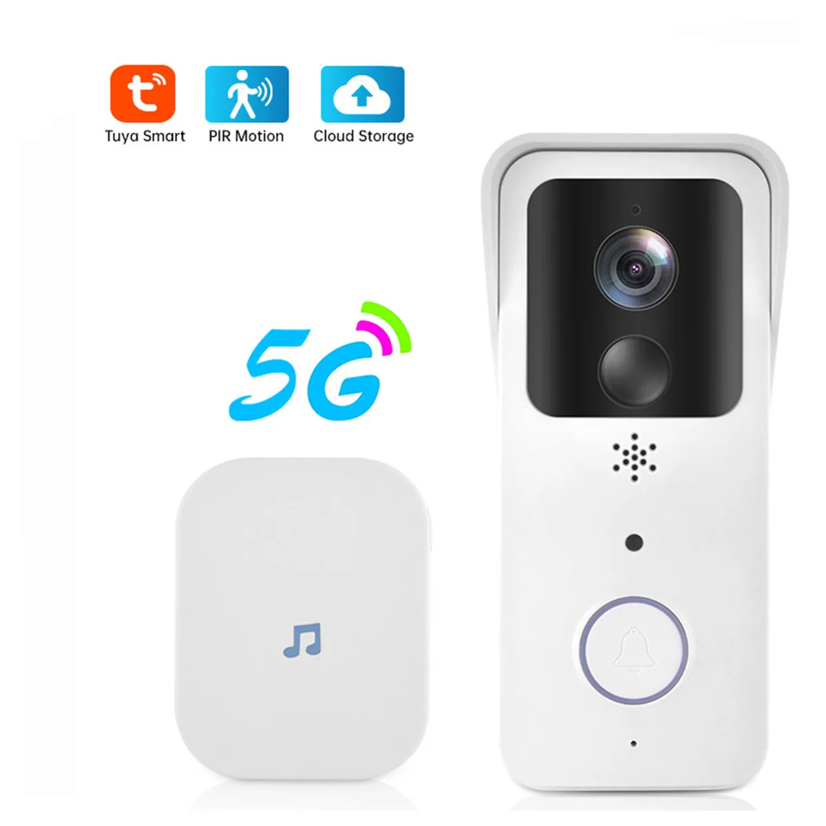 2MP 1080P  5G Tuya Battery Power WIFI IP Doorbell Visual Video Door Phone Long Time Standby Intercom Door Entry Peephole Viewer