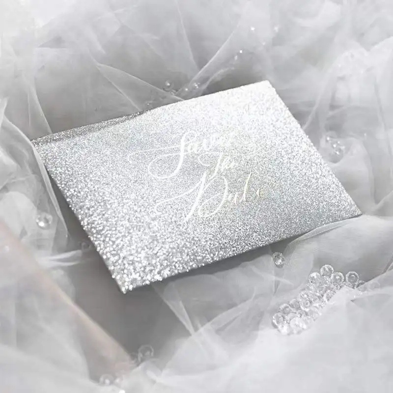 Sparkle Champagne Glitter Envelopes, Silver and Gold Glitter Foil, Save the Date, Wedding and Birthday Invitation Card, 25PCs