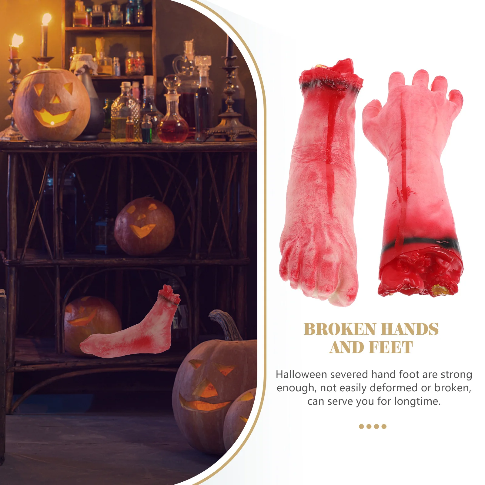 ชุดมือเท้าปลอมแบบขาด 1 ชุด วัสดุไวนิล ตกแต่งเป็นเลือด สำหรับงานปาร์ตี้ฮาโลวีน สร้างบรรยากาศหลอนๆ