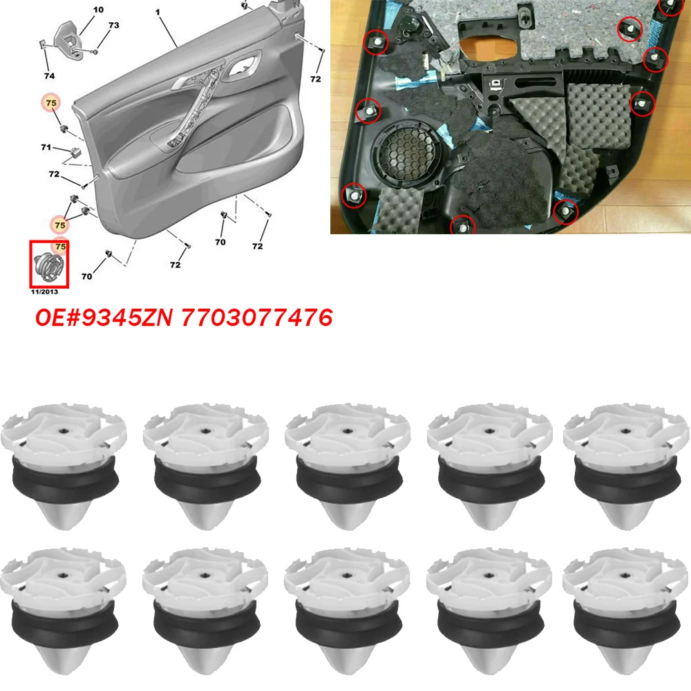 10 clip per carte porta per Renault Laguna Megane Trafic III Tappo pannello di rivestimento interno auto 7703077476 Kadjar Captur Isolamento acustico