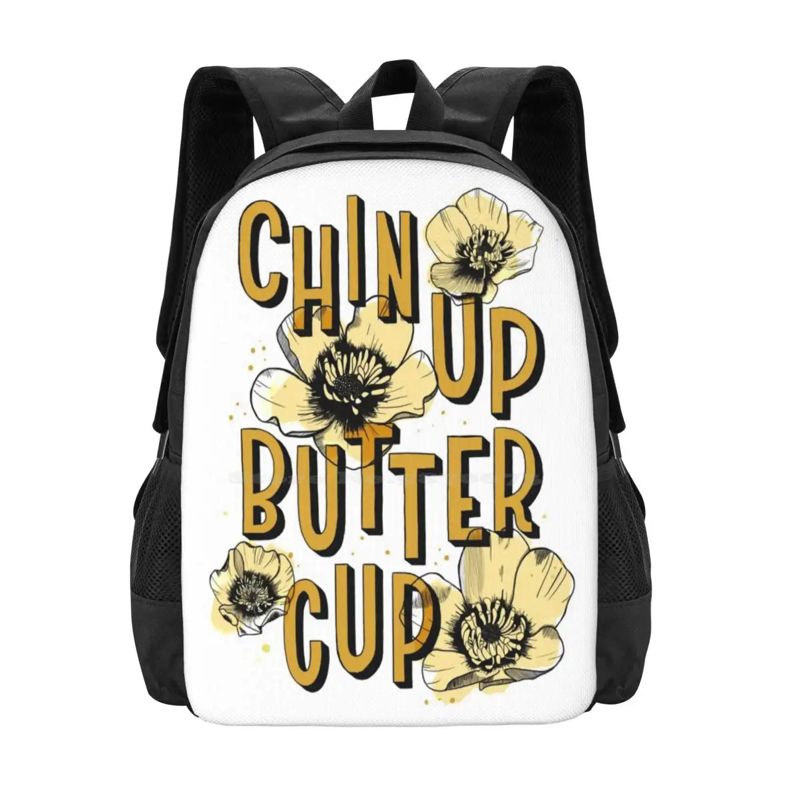 Chin Up Butter Cup Hot Sale Schoolbag Backpack Fashion Bags Calligraphy Lettering Typography Type Script Inspirational Quote