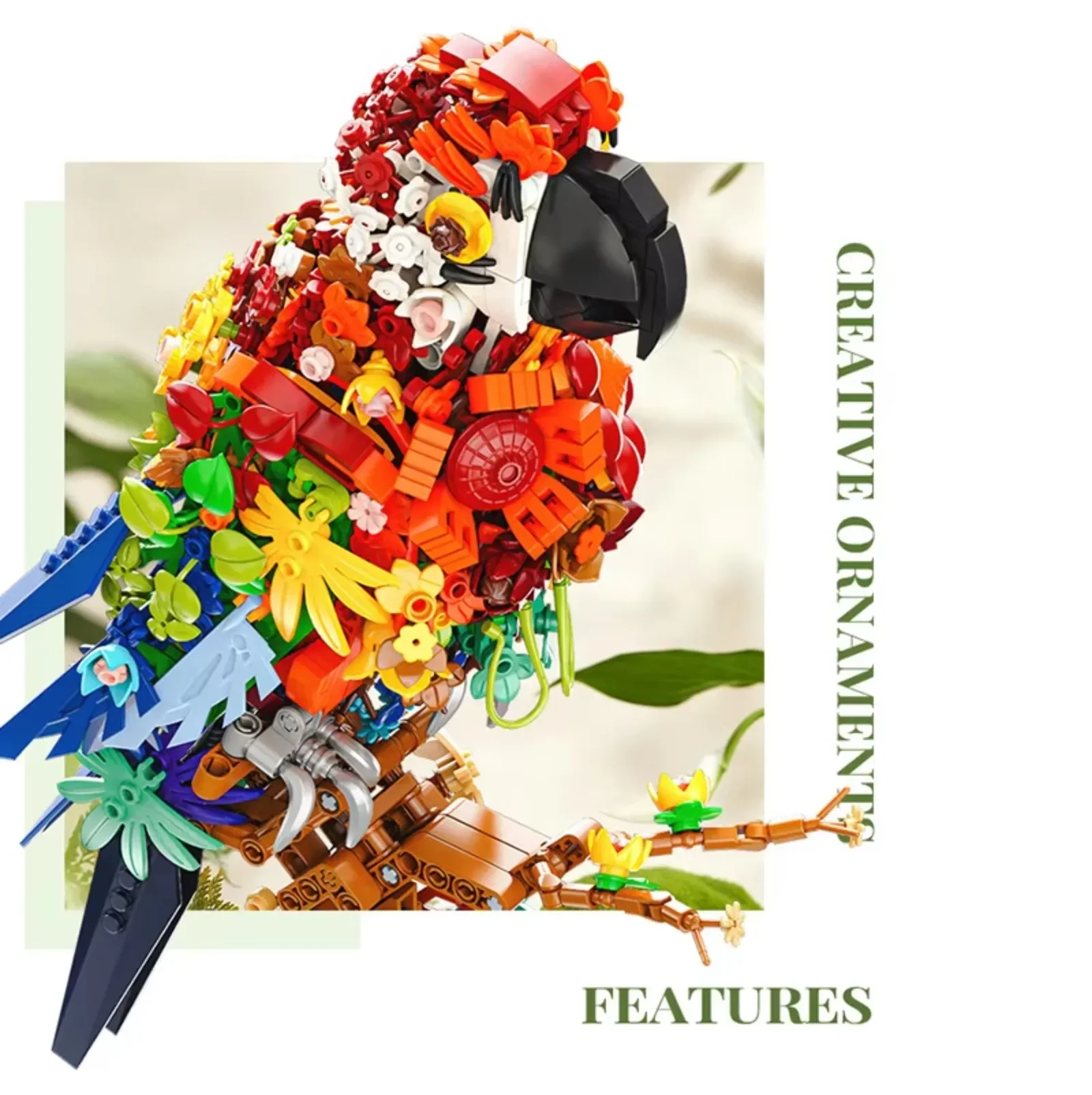 Kit di costruzione creativo di mattoni per pappagalli Serie di fiori di animali Modello di assemblaggio fai-da-te Giocattolo educativo Regalo per la decorazione della casa dei bambini