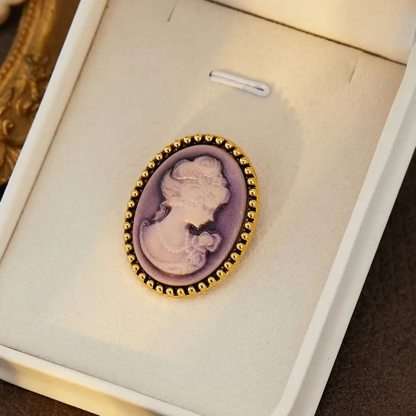 Broche Vintage con Camafeo para Mujer, Forma Ovalada, Broche con Retrato de la Reina Victoria con Cuentas Doradas, Broche de Joyería con Rostro de Belleza para Niñas, Bodas y Fiestas
