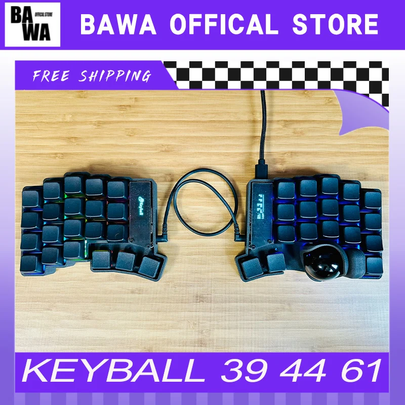 Keyball 39/44/61 Split Keyboard Kit Wired Single Mode Hot Swap 3d Split Rgb Mechanical Keyboard With Trackball Screen Customized