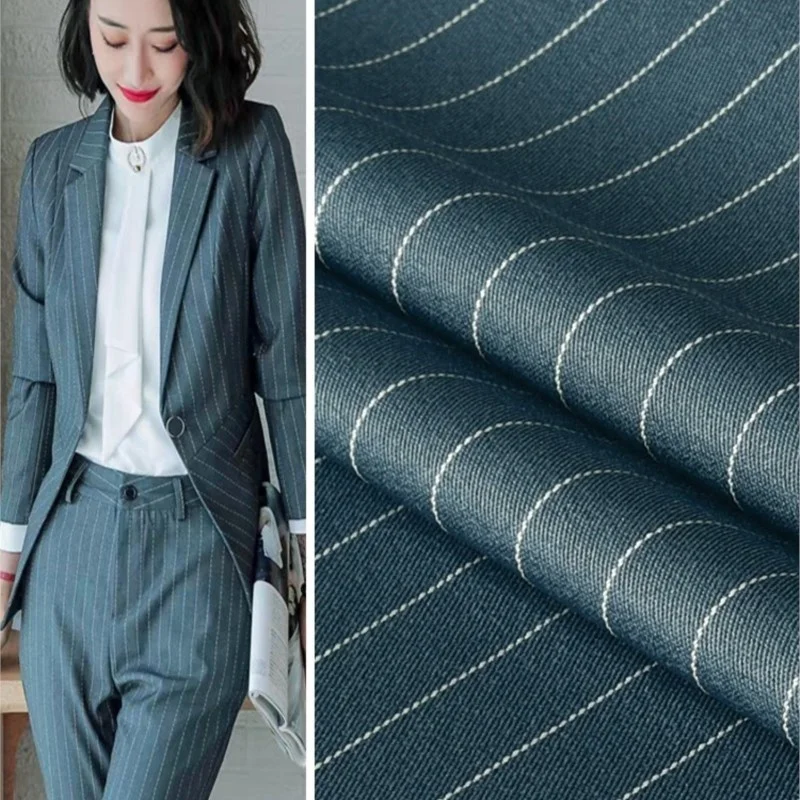 Blue Anti-Wrinkle Pendant Polyester Cotton Classic Striped Clothing and Dress Suit Vest Pants Fabric