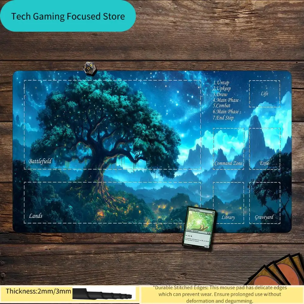 

Игровой коврик Magic The Gathering «Небесное Древо Мира над звездным небом», игровой коврик MTG с зонами, прошитыми краями, толщиной 2 мм/3 мм