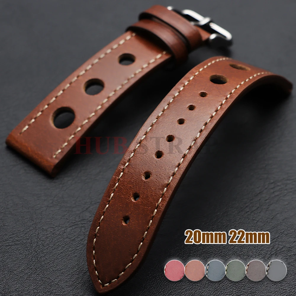 Vintage Cowhide Leather Watch Strap Business 20mm 22mmFashion Breathable Pin Buckle Band Unisex Soft Watchband Watch Accessories