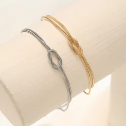 FTCY Simple Metal Love Knot Couple Bracelet Set for Women Men Snake Chain Handmade Knot Shaped Bracelet Best Friend Gift