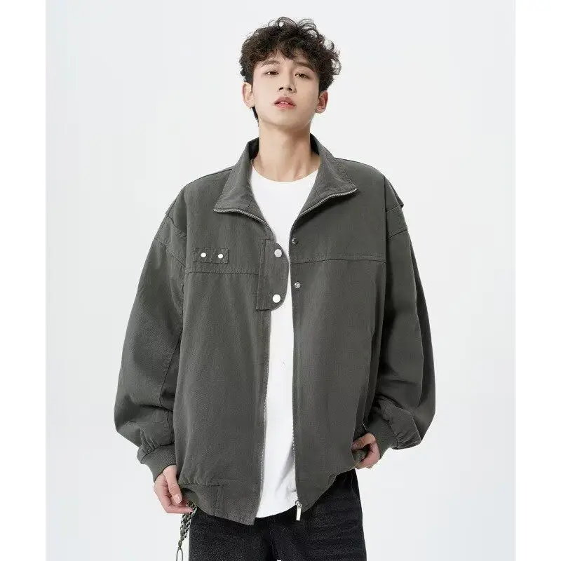 

Мужская летная куртка из искусственной кожи American Sle, осенне-зимнее свободное кожаное пальто в стиле ретро с крутым воротником, верхняя одежда