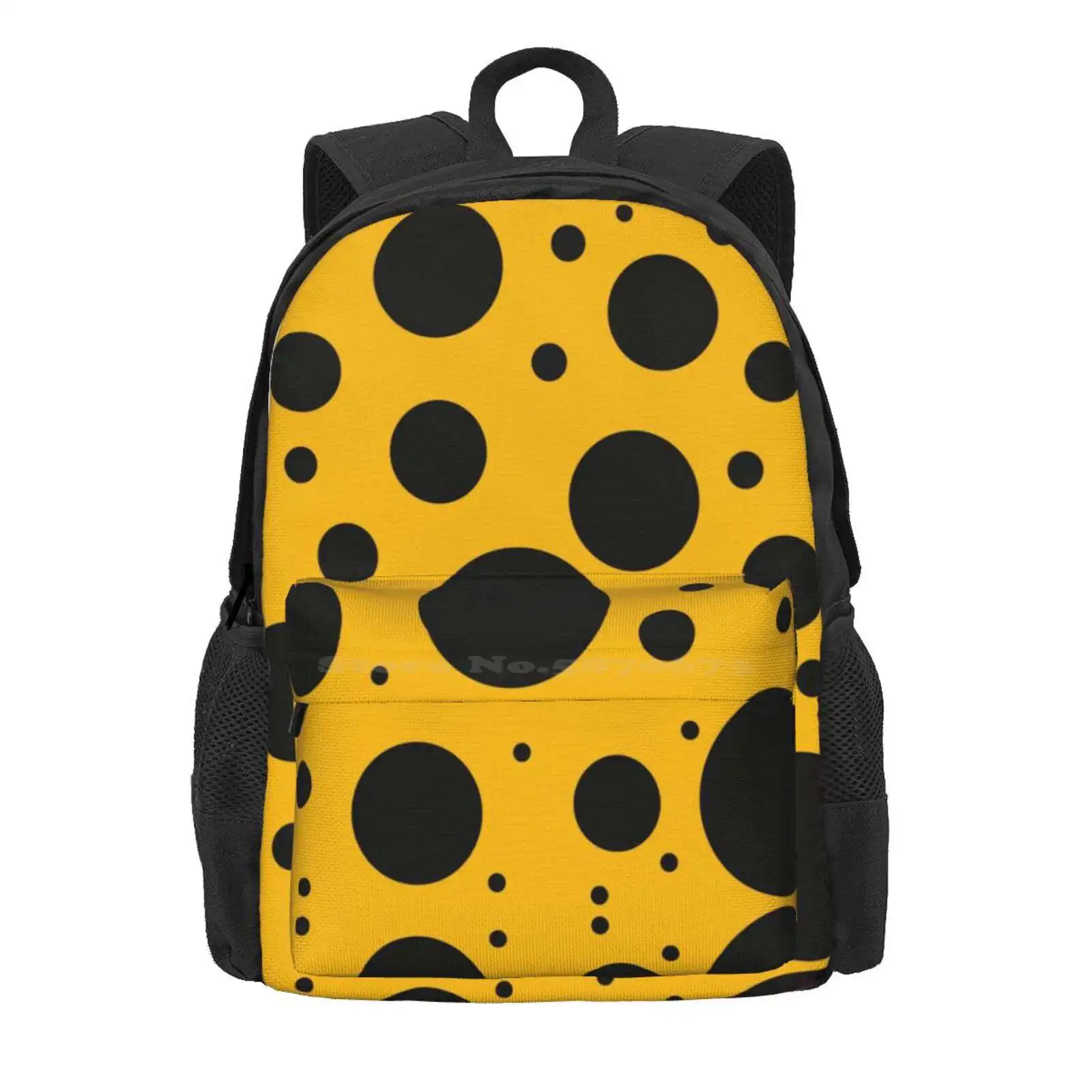 Black Polka Dots On Yellow Background Hot Sale Schoolbag Backpack Fashion Bags Kusama Japanese Pop Art Abstract Modern 60S 1960