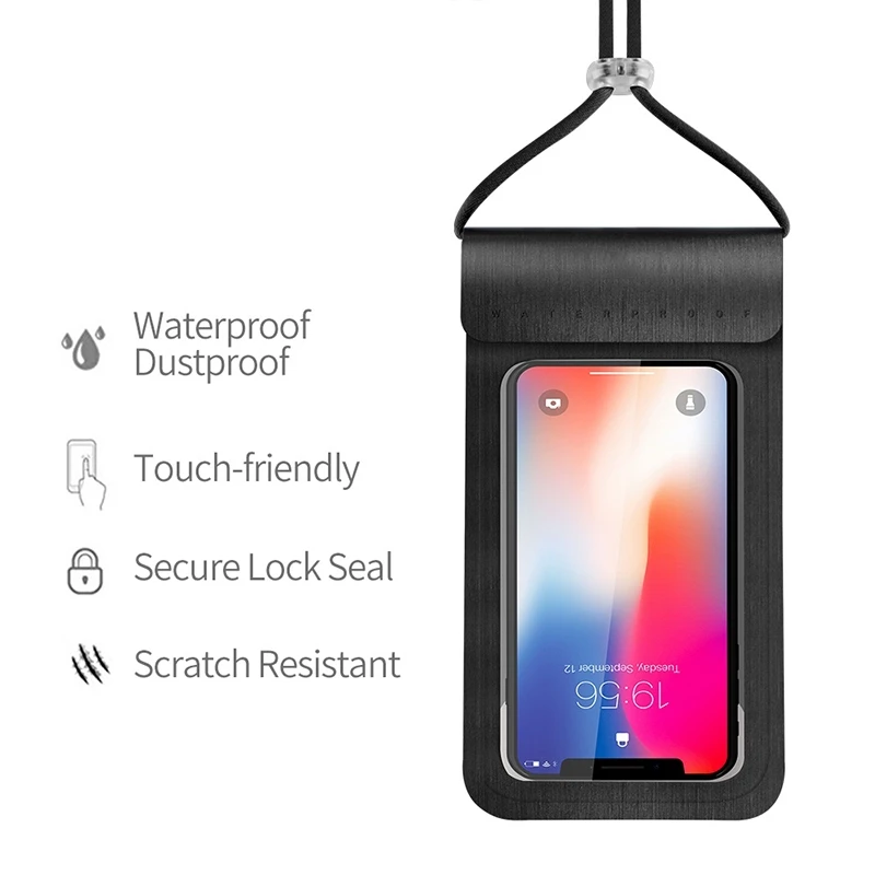 Waterproof mobile phone case with touchscreen, universal diving pouch, swimming and rain-proof shell, dust protection